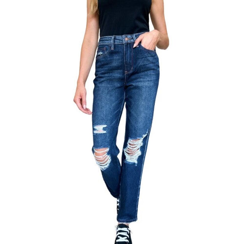 Judy Blue Dark Blue Distressed Straight Leg Jeans
